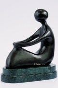 On Reflection - seated bronze figure on marble plinth