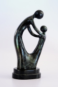 Mother with Child - standing bronze figures on marble plinth
